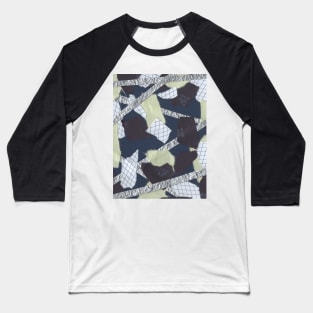 Florals and Textures - Black, Blue, Green, Silver - Abstract Mixed Torn Paper Collage Baseball T-Shirt